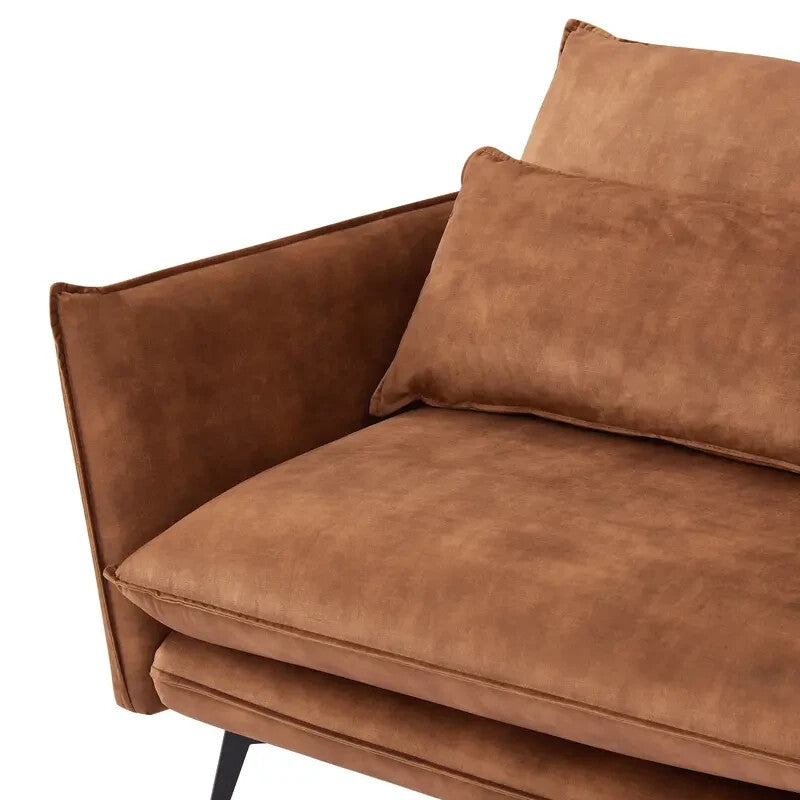 Luxury 3 Seater Corner Sofa w/ Right Chaise Velvet Rust Orange Modern