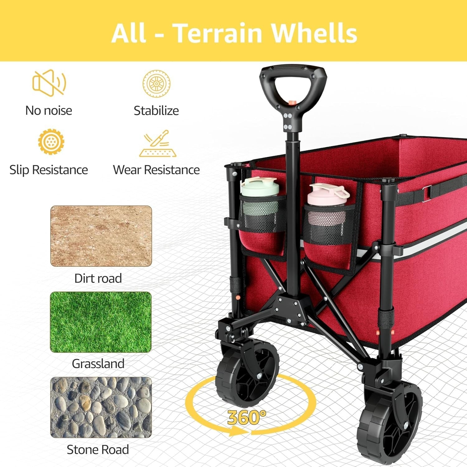 Heavy Duty Foldable Wagon Cart Collapsible Utility Trolley Wheels Burgundy