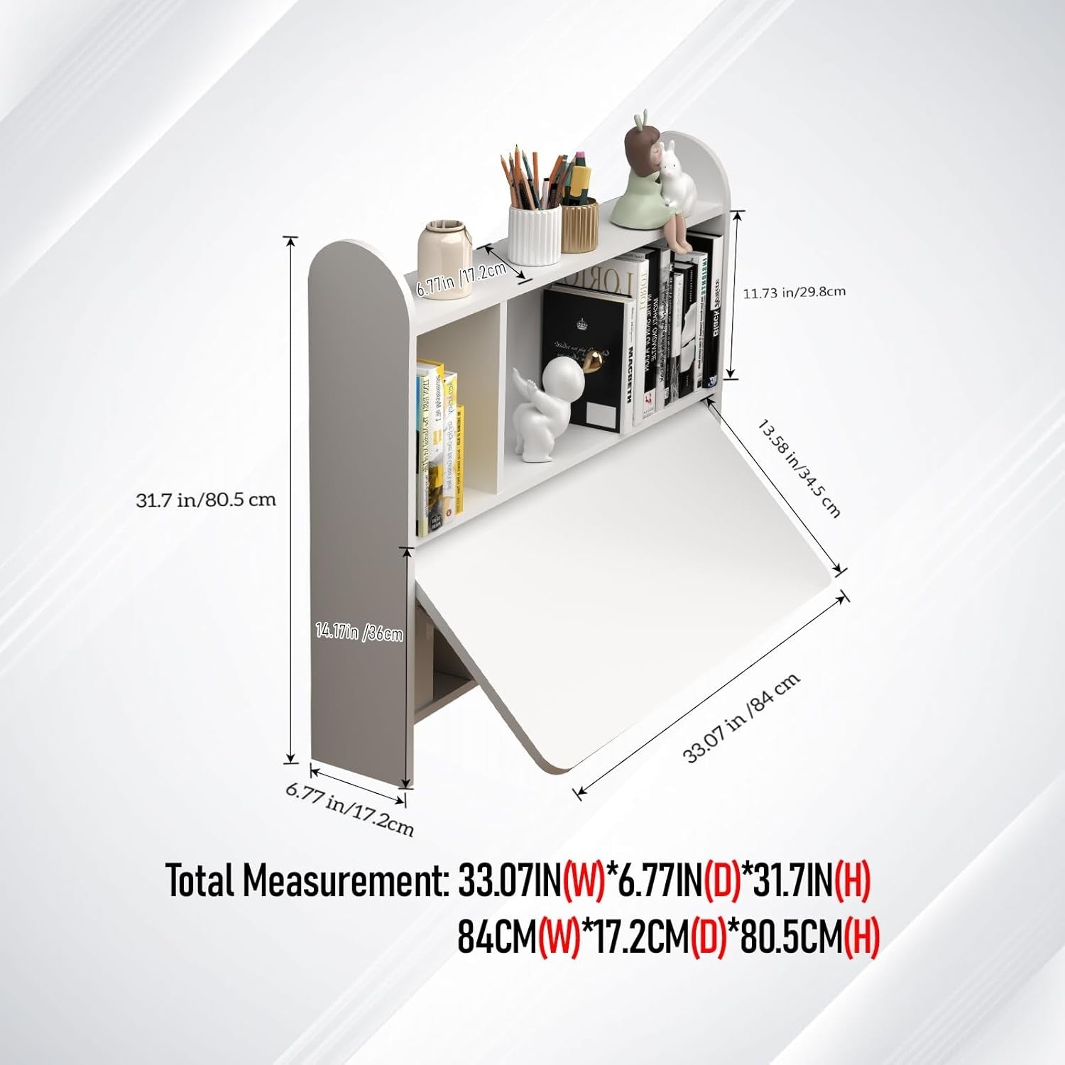 Wall Mounted Folding Desk Floating Laptop Table with Shelves Storage White