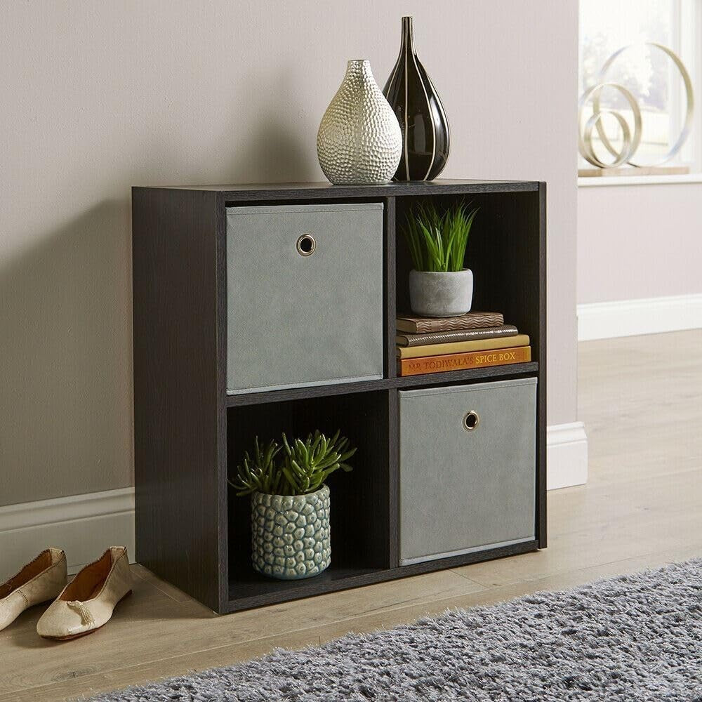 4 Cube Storage Shelf Black Wooden Bookcase Display Unit 60cm