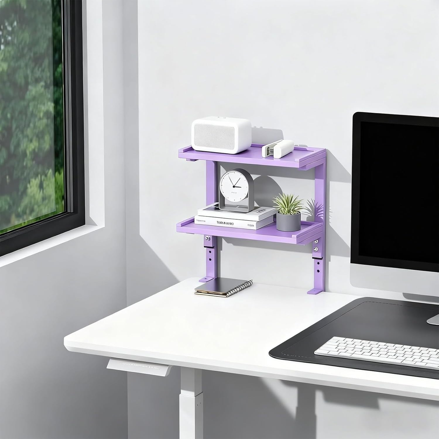 Purple Clamp-On Desk Shelf 2-Tier Adjustable Desktop Organizer Storage Rack