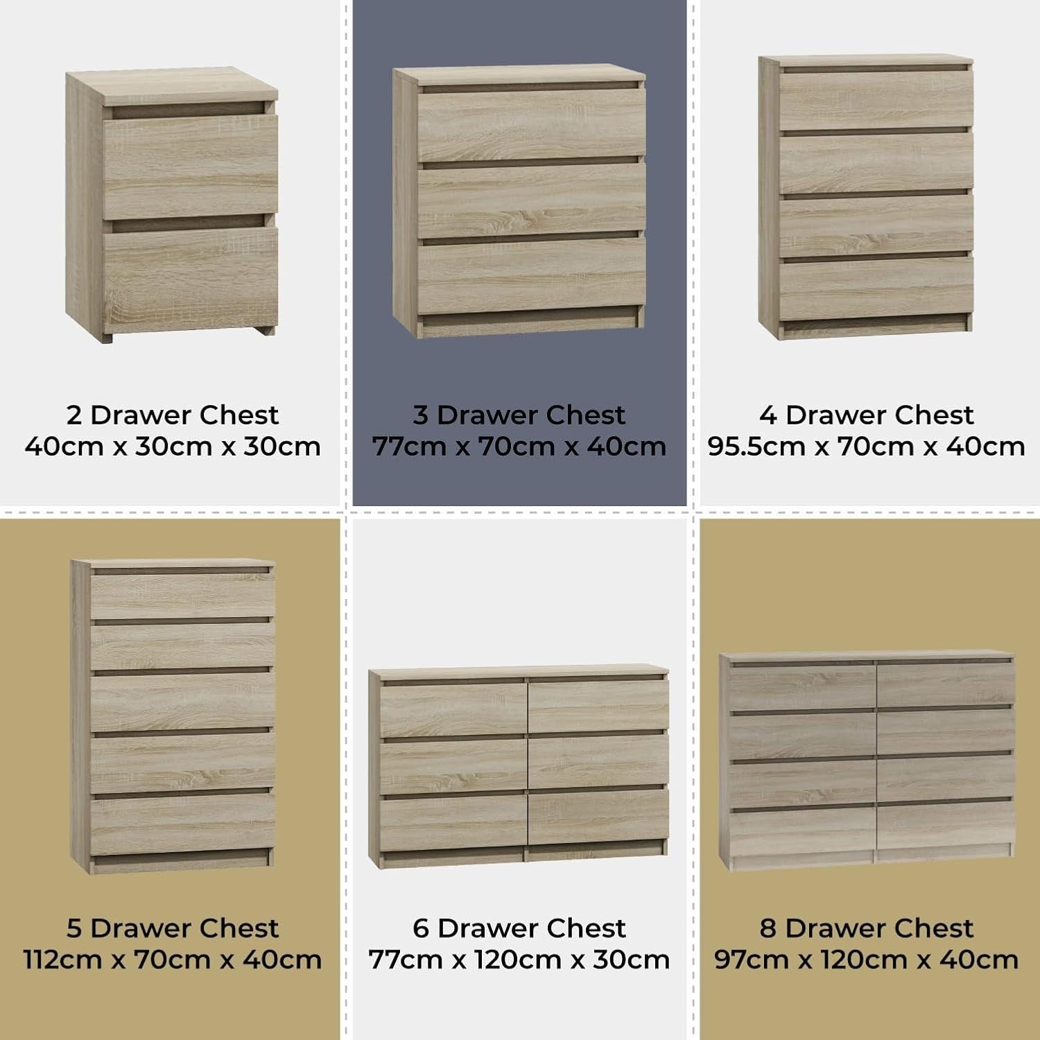 8 Drawer Chest Wide Tall Storage Unit - Bedroom Cabinet Matt Wood Look