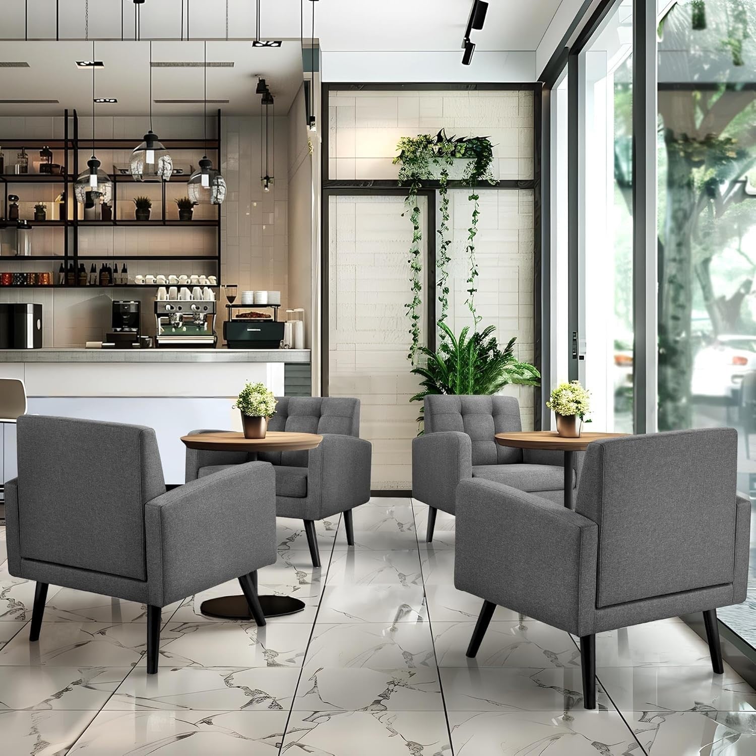 Dark Grey Tufted Accent Chair Mid Century Armchair for Lounge or Bedroom