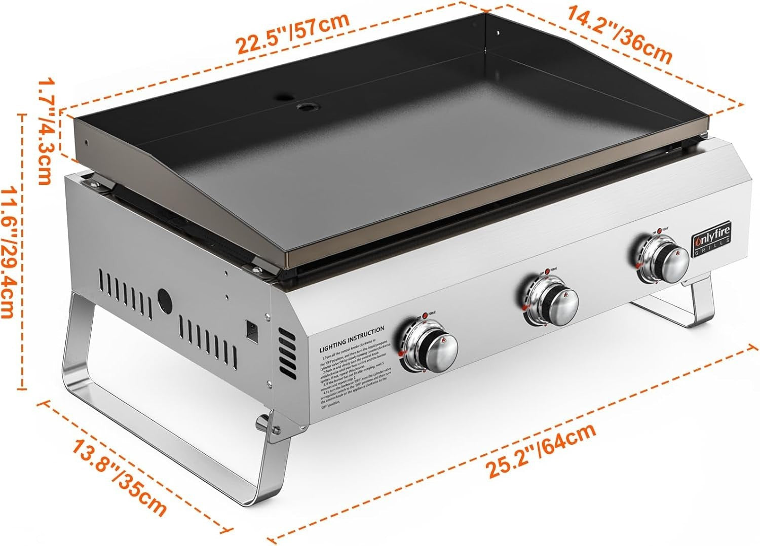 3-Burner Gas Plancha Tabletop BBQ Grill Non-Stick Ceramic Griddle