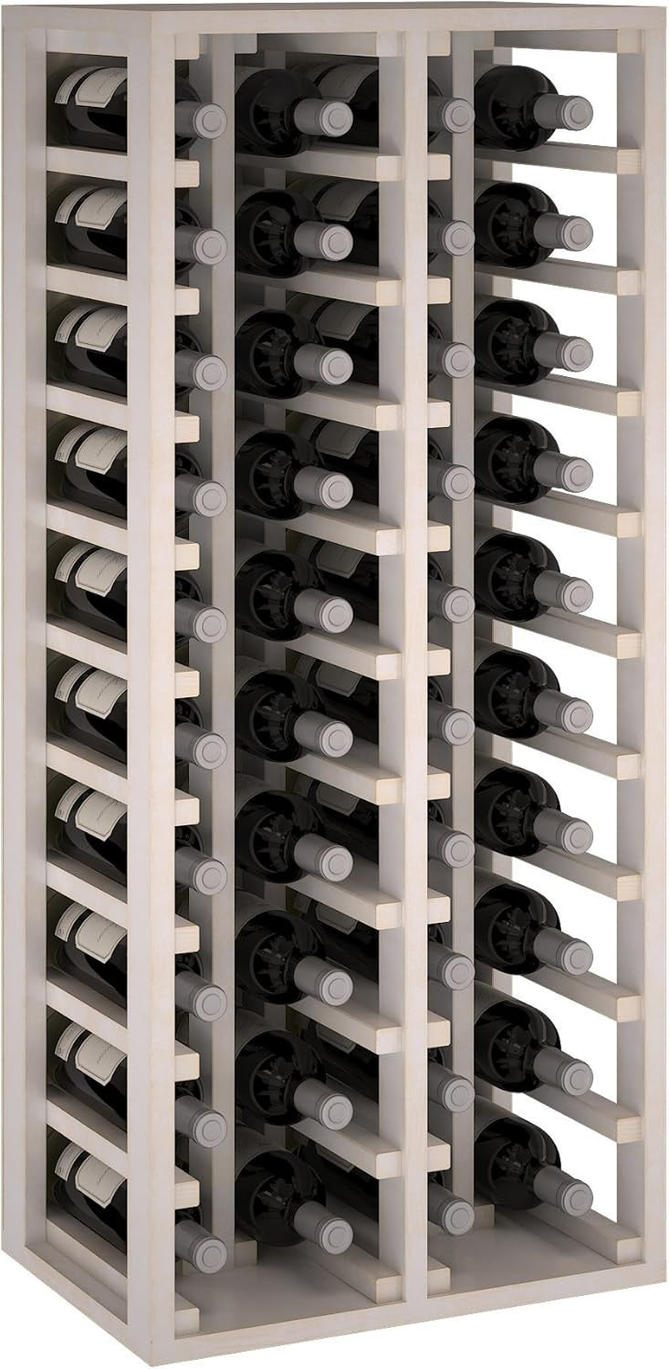 40 Bottle Wine Rack Tall Floor Standing Wooden Wine Storage Shelf White Modern