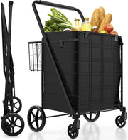 126L Foldable Shopping Trolley Cart – Heavy-Duty Metal, Waterproof, Black