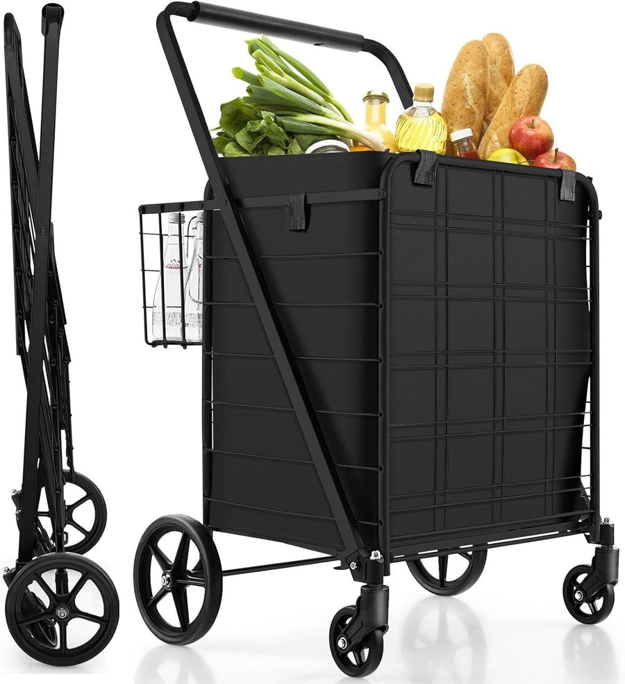 126L Foldable Shopping Trolley Cart – Heavy-Duty Metal, Waterproof, Black