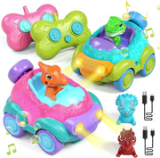 Castle Remote Control Dinosaur Cars 2 Pack Lights Music Rechargeable RC Toys Kid
