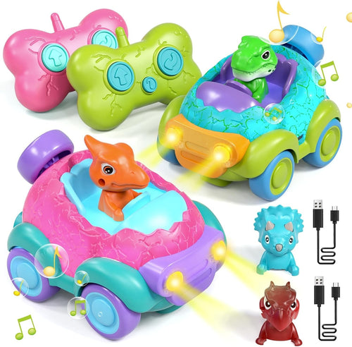 Castle Remote Control Dinosaur Cars 2 Pack Lights Music Rechargeable RC Toys Kid