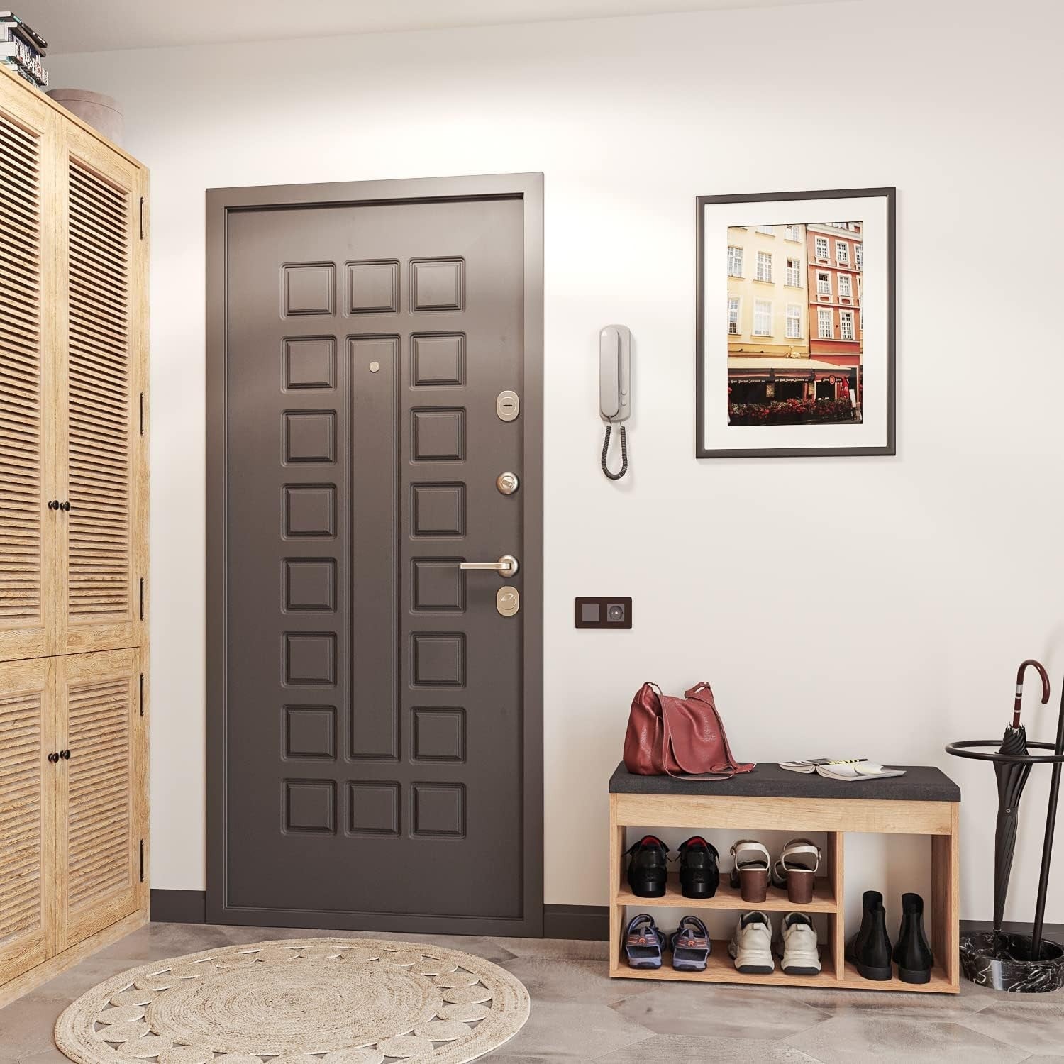 Honey Oak Shoe Storage Bench with Cushion Hidden Seat for Entryway Hallway