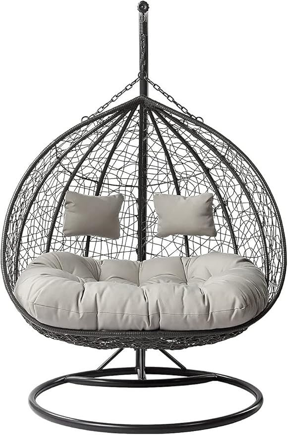 Luxury Rattan Hanging Egg Chair Double Swing Seat w/ Cushions Outdoor Garden
