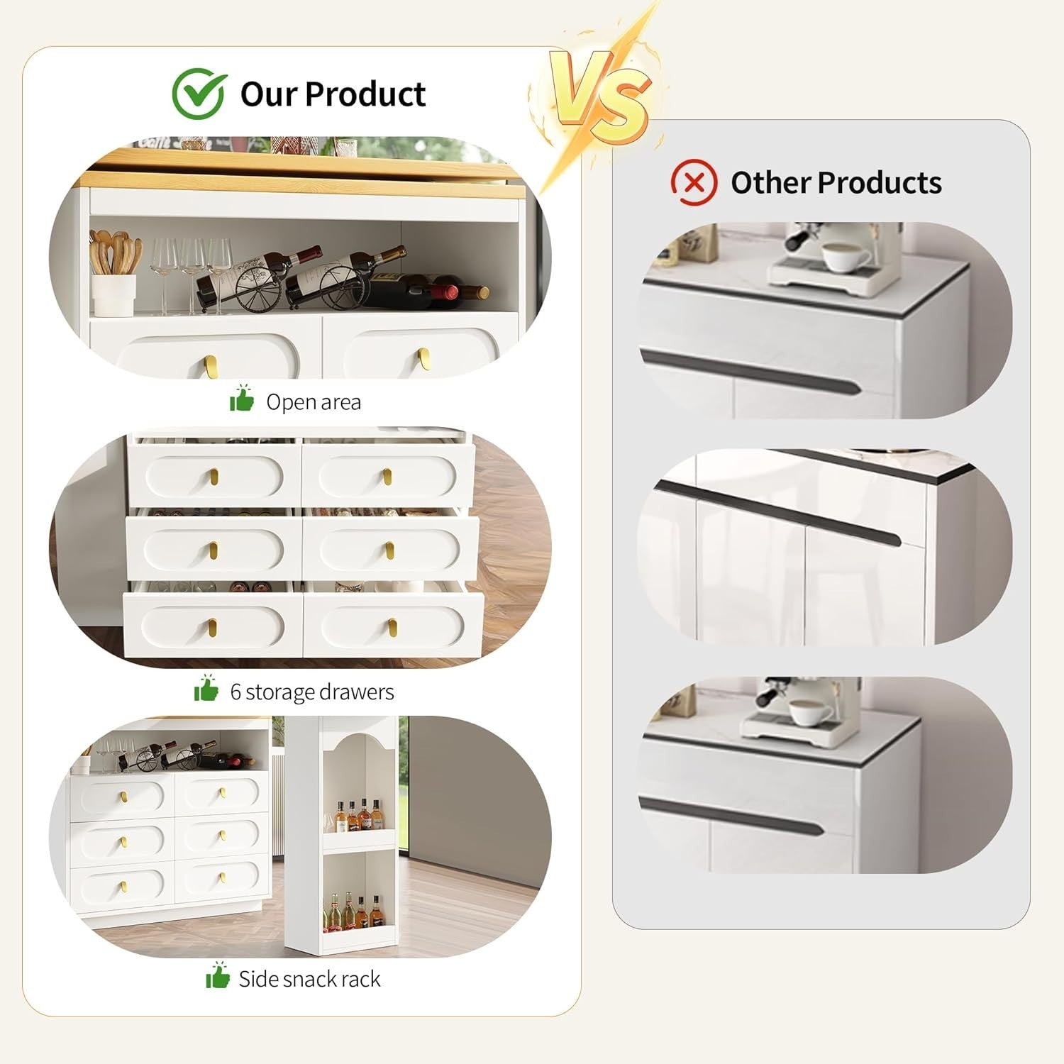 360° Swivel Bar Table w/ 6 Drawers & Storage Shelves Extendable White Furniture