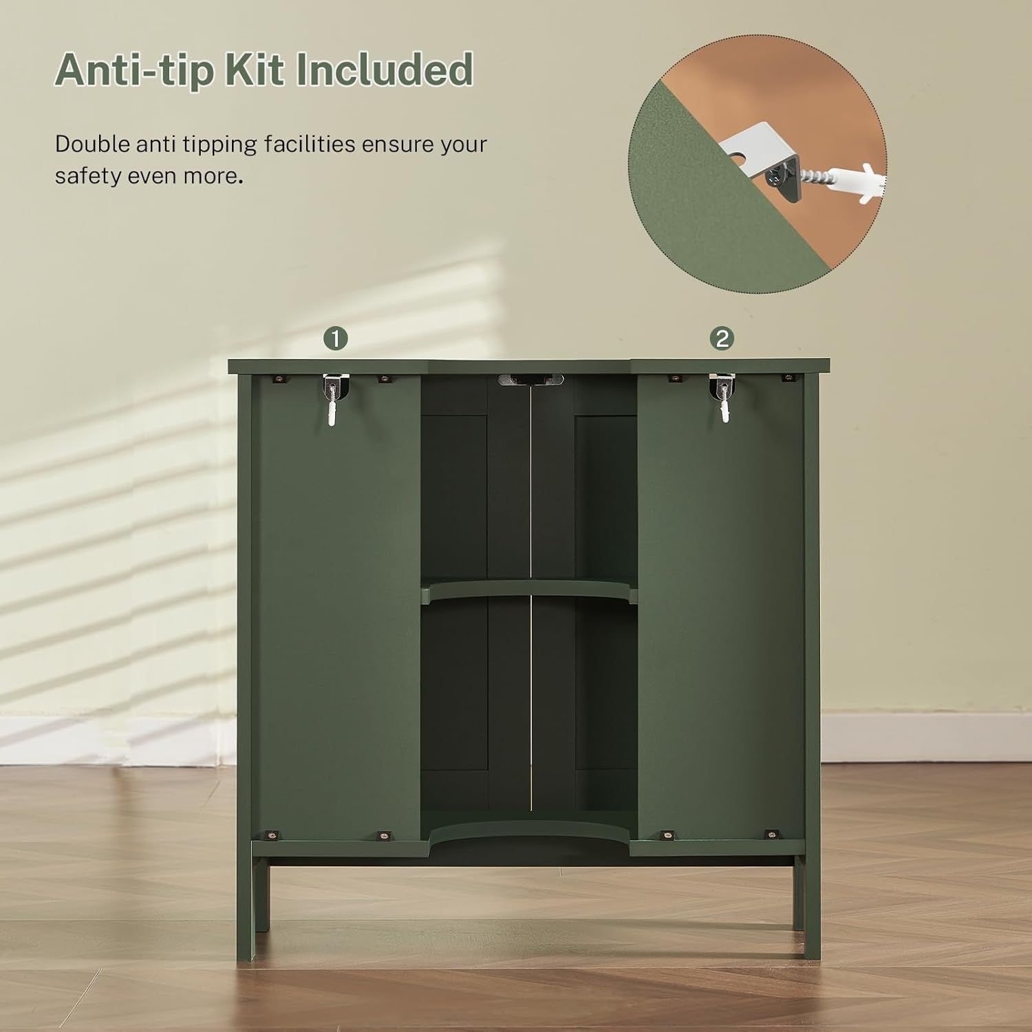 Forest Green Under Sink Cabinet – Bathroom Vanity Storage with 2 Doors & Shelf