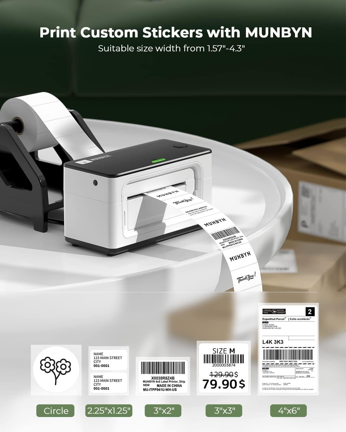 White USB 4x6 Thermal Label Printer High-Speed Shipping Address Labels