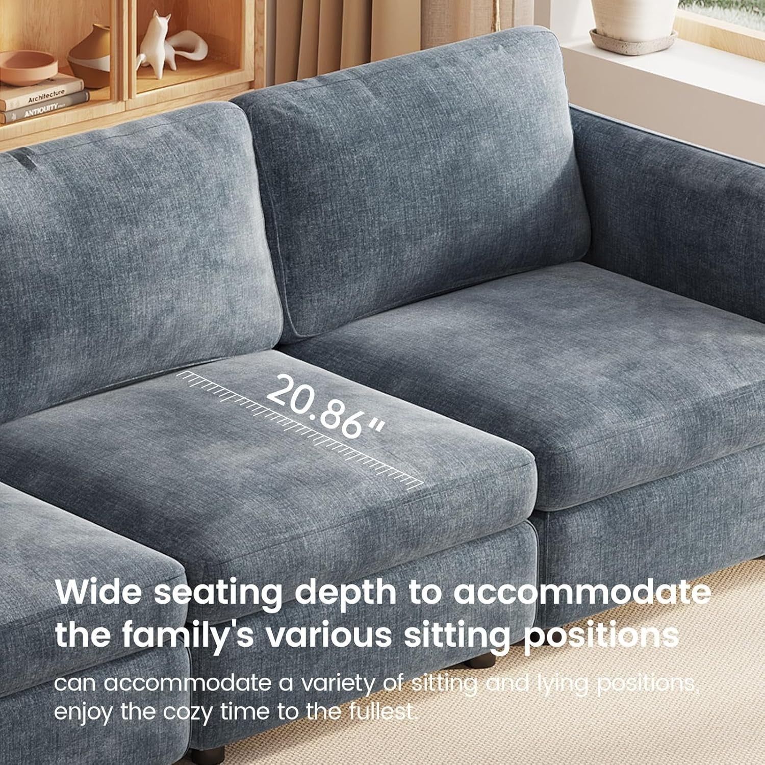 Modern 4-Seater Modular Sectional Sofa Light Blue Velvet with Removable Covers