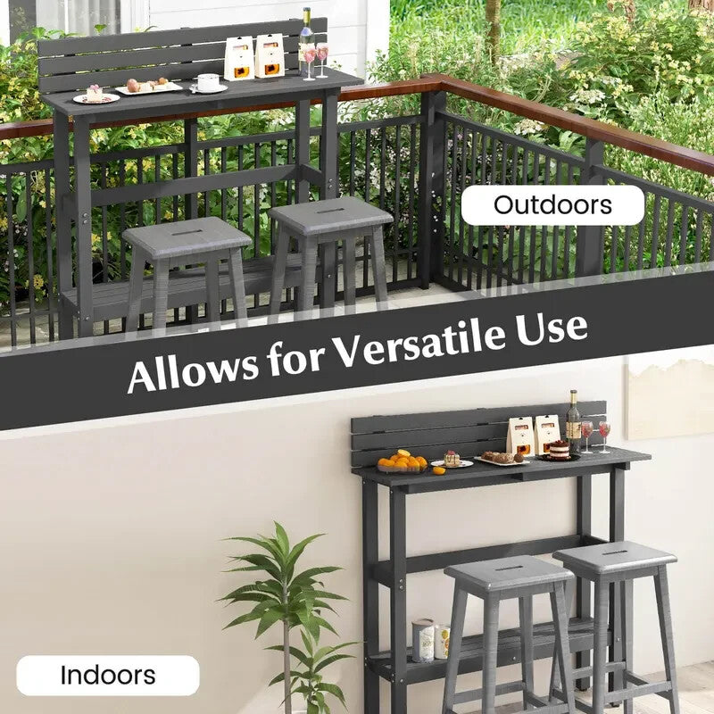 Outdoor Bar-Height Patio Counter Table 122 cm | Double-Shelf HDPE Pub Bench