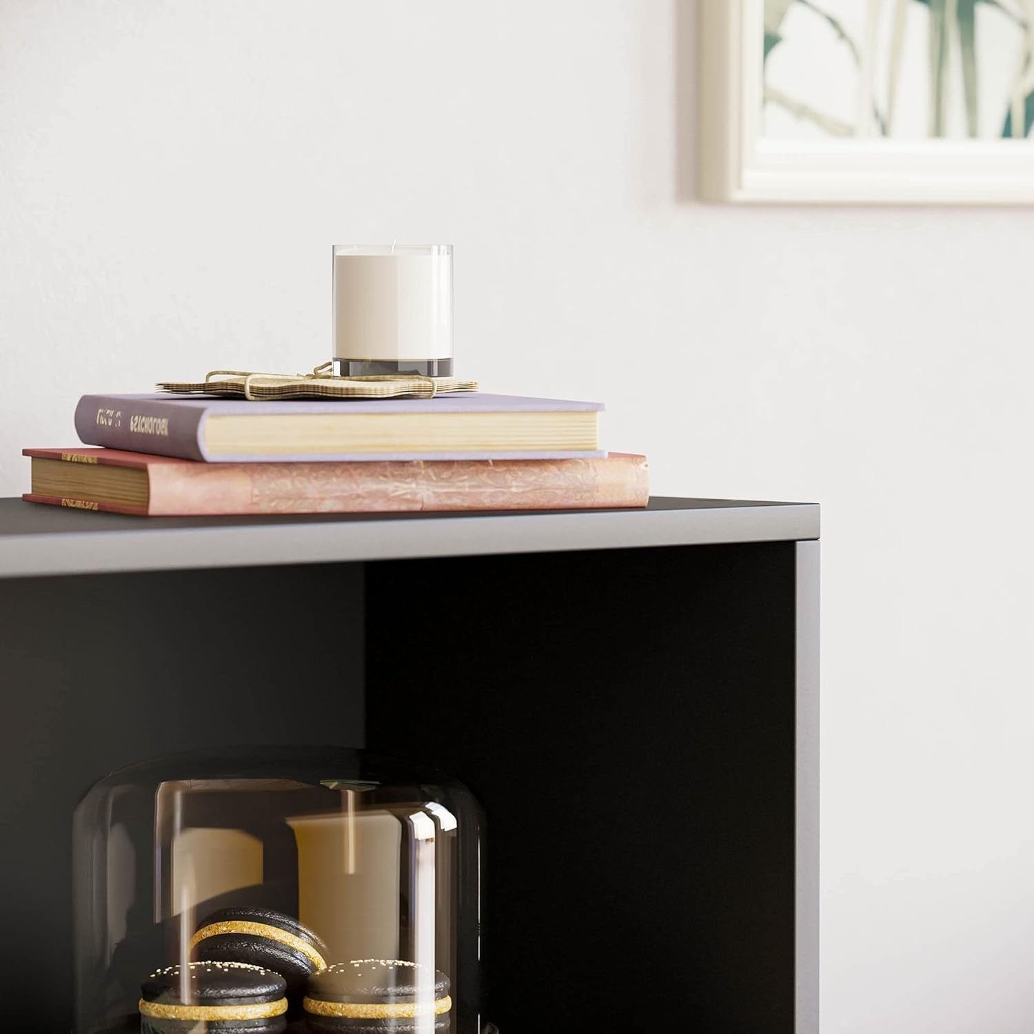 3 Tier Black Wooden Bookcase Modern Storage Display Shelf for Living Room Low