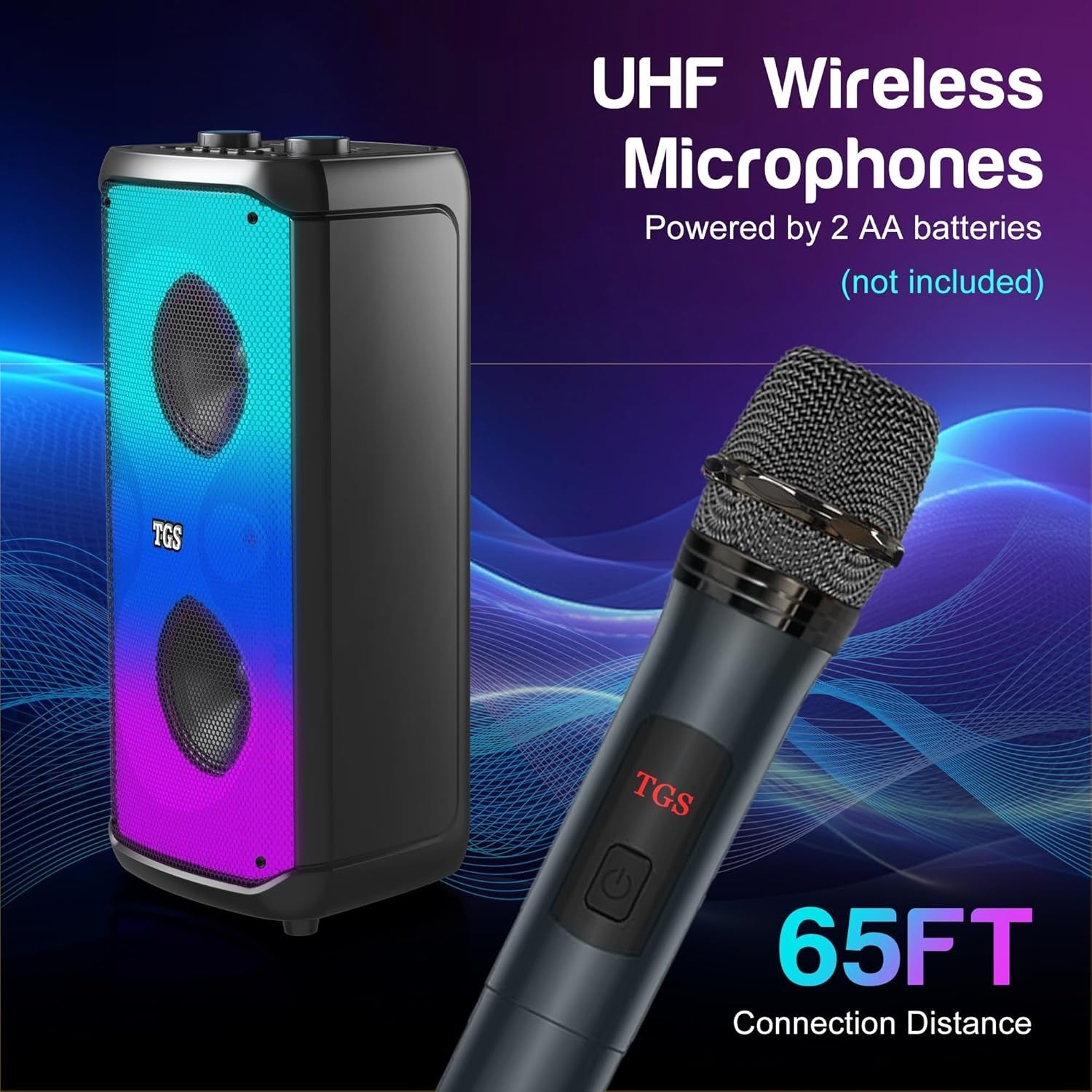 6.5" Dual Karaoke Machine 2 Wireless Mics Bluetooth PA Speaker LED Disco Lights