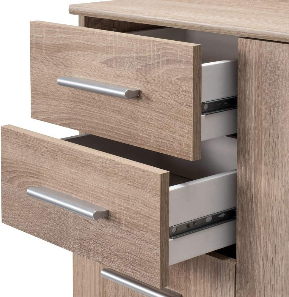 Modern Oak Sideboard Cabinet 3 Door 2 Drawer Storage Unit 107cm MDF
