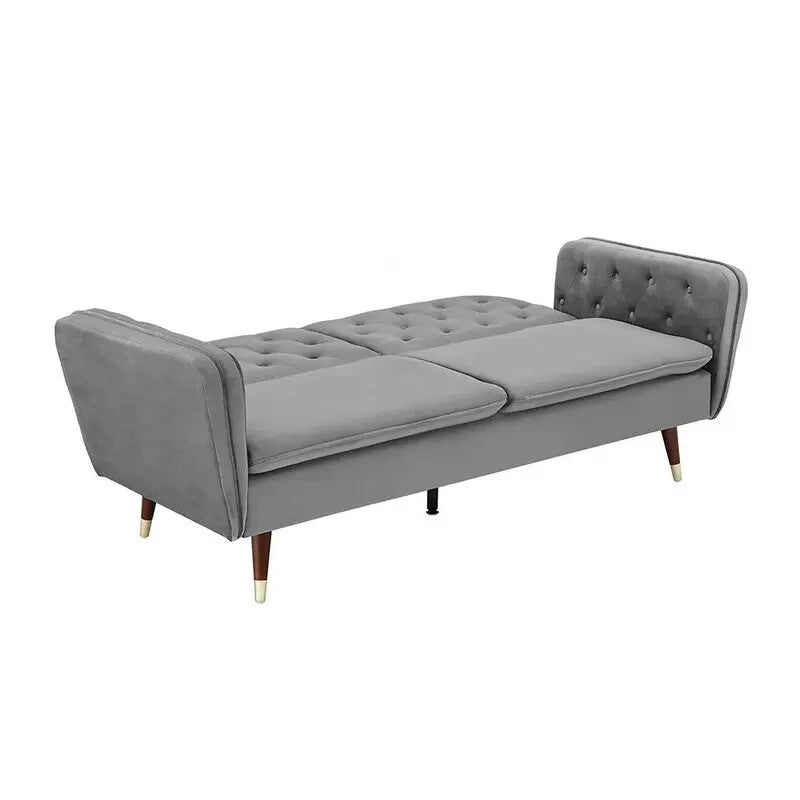 3 Seater Velvet Sofa Bed Grey Click Clack Recliner Guest Bed Couch