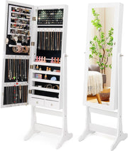 Freestanding LED Jewelry Cabinet Lockable Full Length Mirror Storage
