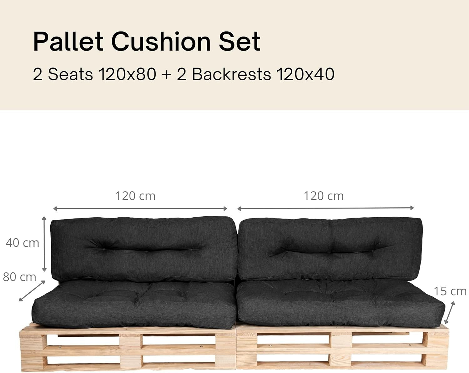 Outdoor Pallet Sofa Cushions Set - Water Repellent, UV Resistant Foam Pads