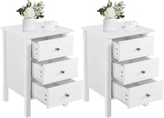 White Bedside Tables Set of 2 with 3 Drawers | Solid Wood Legs