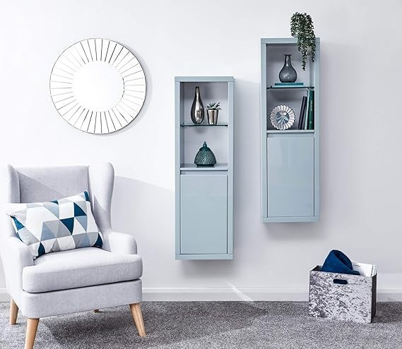 Modern LED Wall Display Cabinet – Floating Storage Unit with Glass Shelves