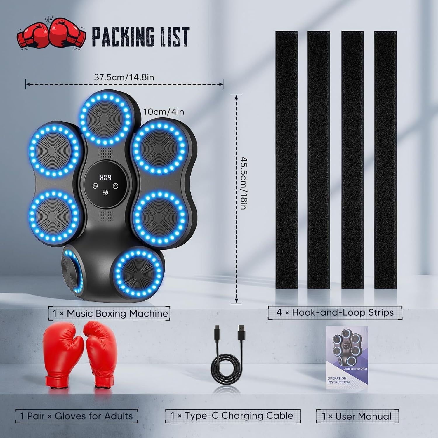 Music Boxing Machine LED Punch Trainer Bluetooth Wall Mounted Gloves Pad