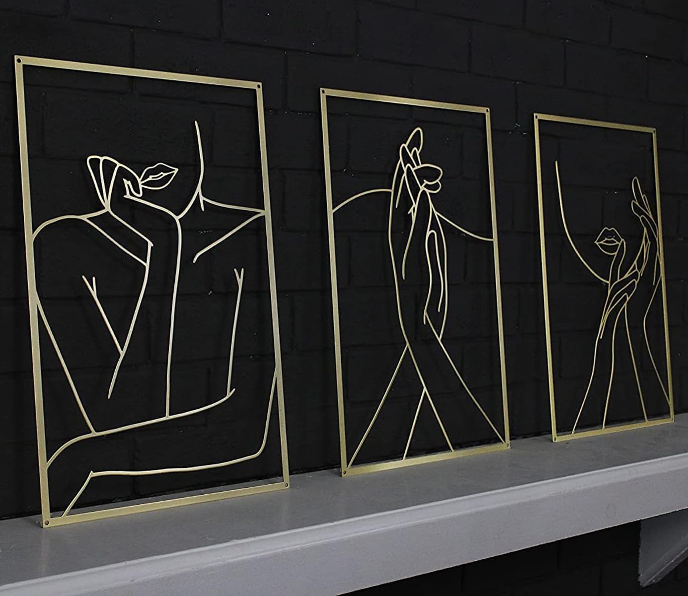 3Pcs Gold Female Body Line Metal Wall Art Decor