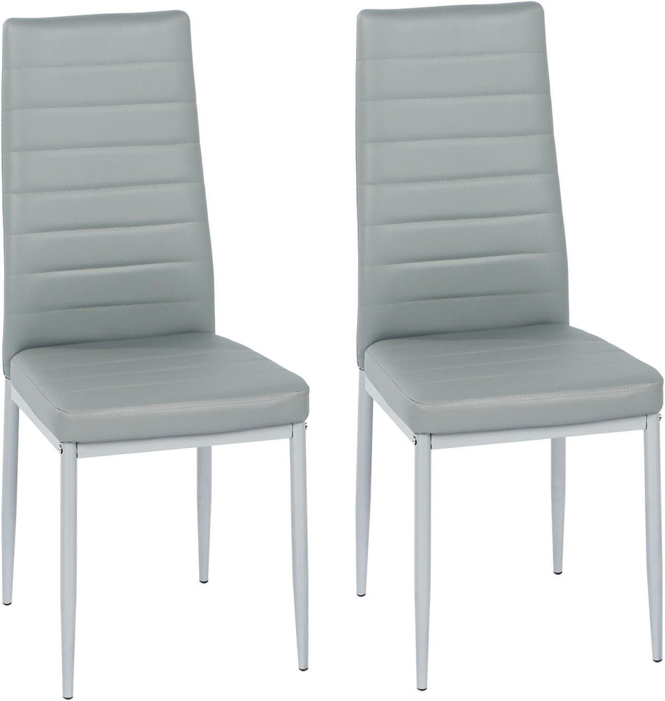 Modern Grey Dining Table Set 2 Faux Leather Chairs Kitchen Small Room