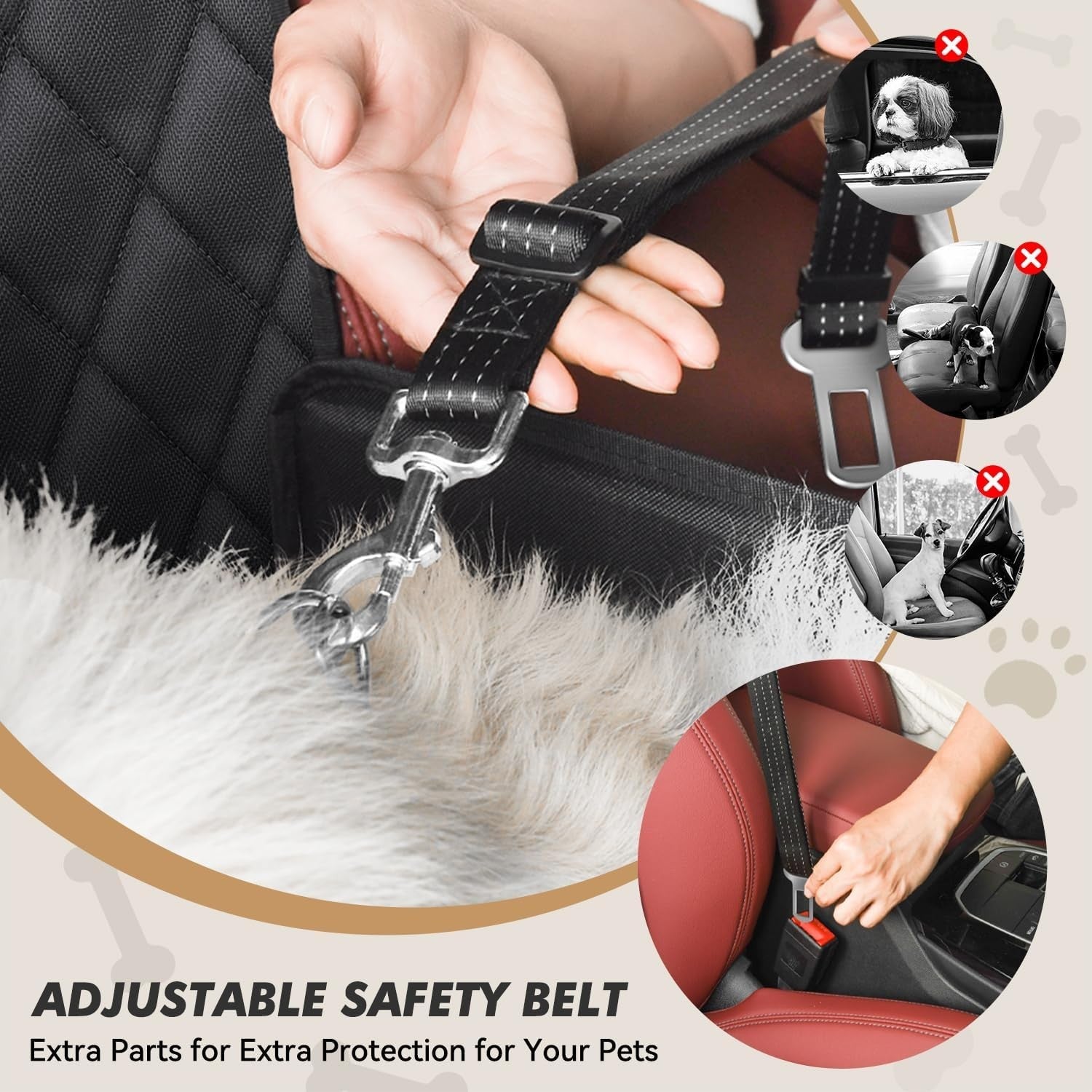 Dog Car Booster Seat Memory Foam Travel Bed Safety Belt Storage Bags