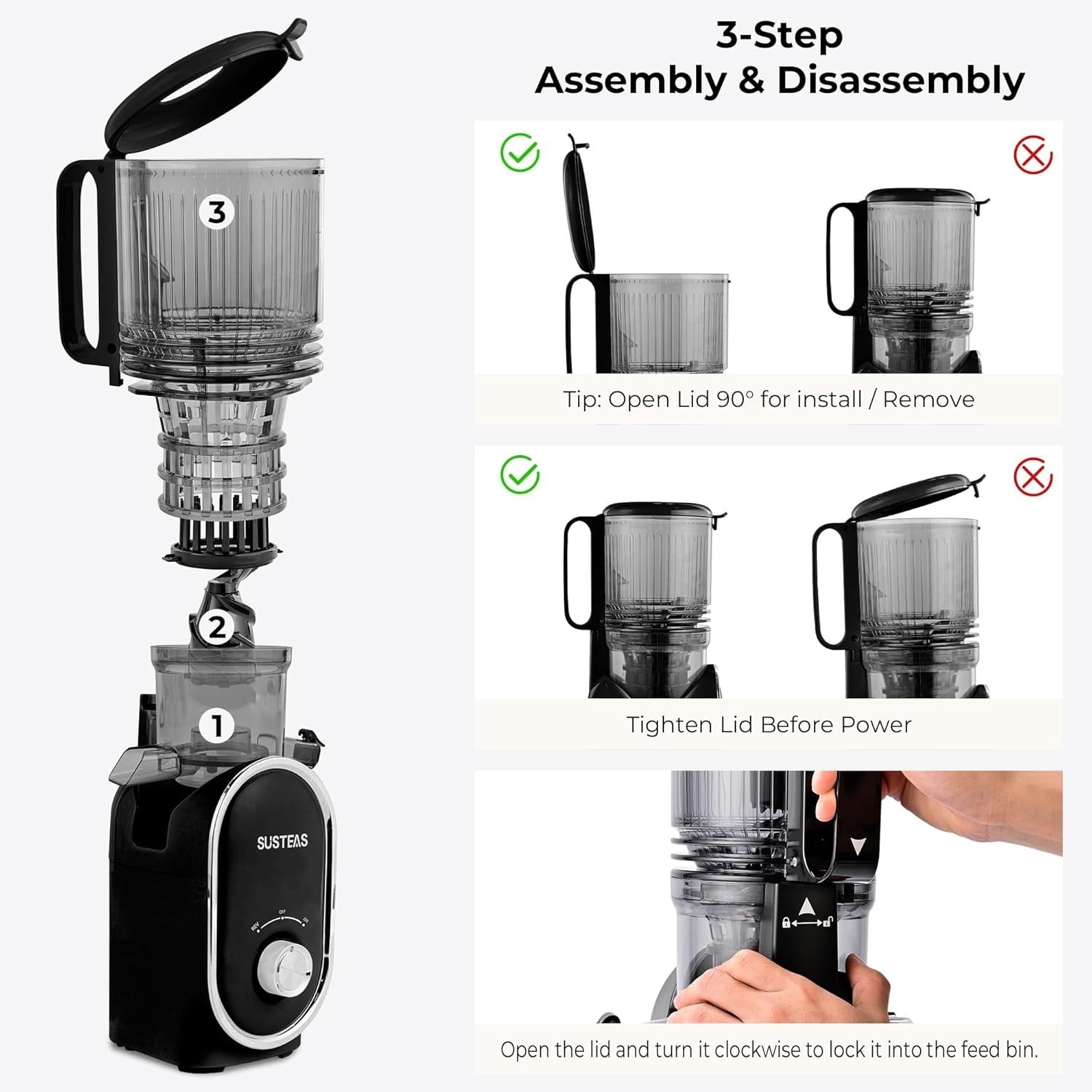 Cold Press Juicer 300W 5.3in Wide Feed Chute Whole Fruit High Yield
