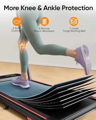 10% Incline 2-in-1 Foldable Walking Pad 2.5HP, Dual Display, App, 300lbs Red