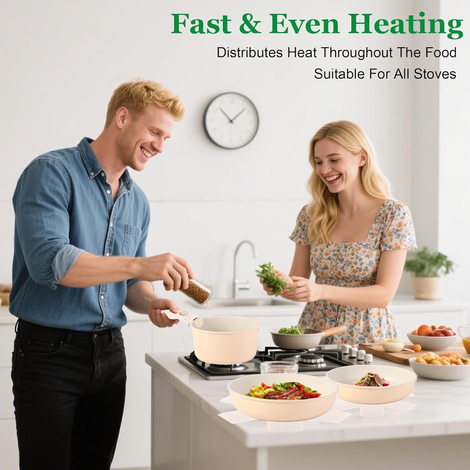 12pcs Hazelnut Non Stick Cookware Set with Detachable Handle Induction Oven Safe