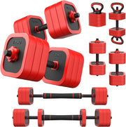 10kg Adjustable Dumbbell Set 4-in-1 Barbell Kettlebell Home Gym