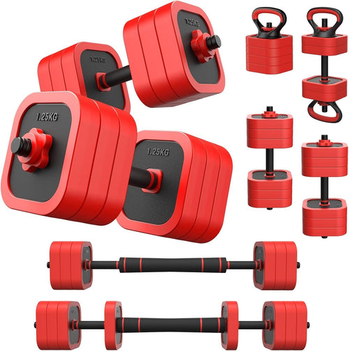 10kg Adjustable Dumbbell Set 4-in-1 Barbell Kettlebell Home Gym