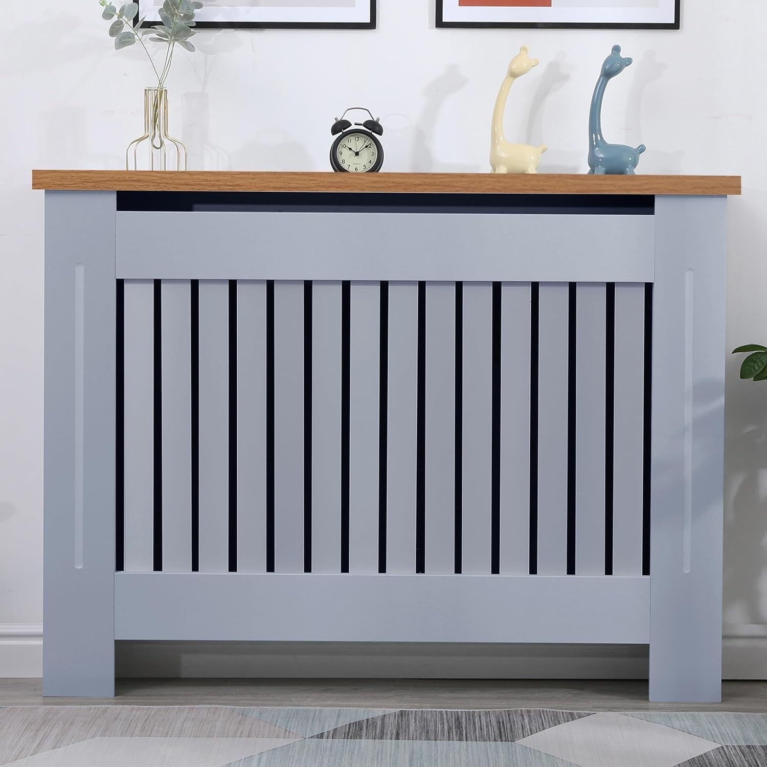 Medium Grey Radiator Cover MDF Cabinet | Modern Vertical Slat Heater Guard 111cm