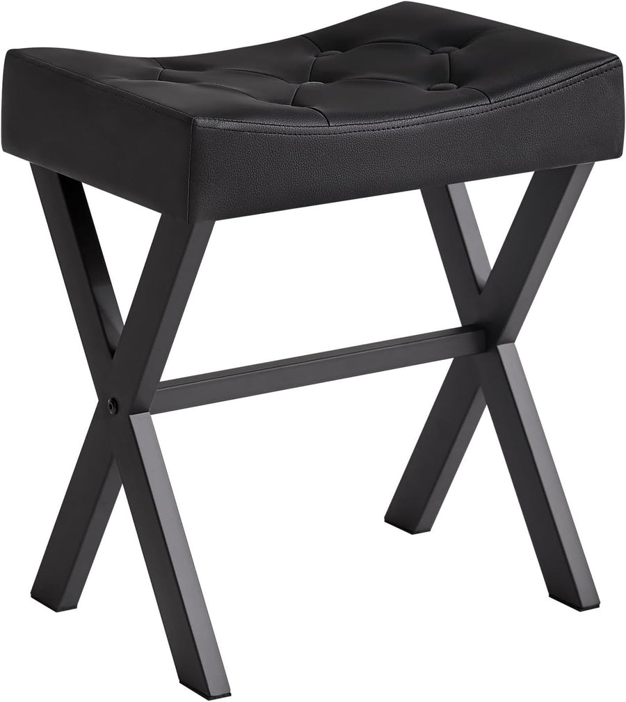 U-Shape PU Vanity Stool with X-Legs – Modern Makeup Seat & Footrest