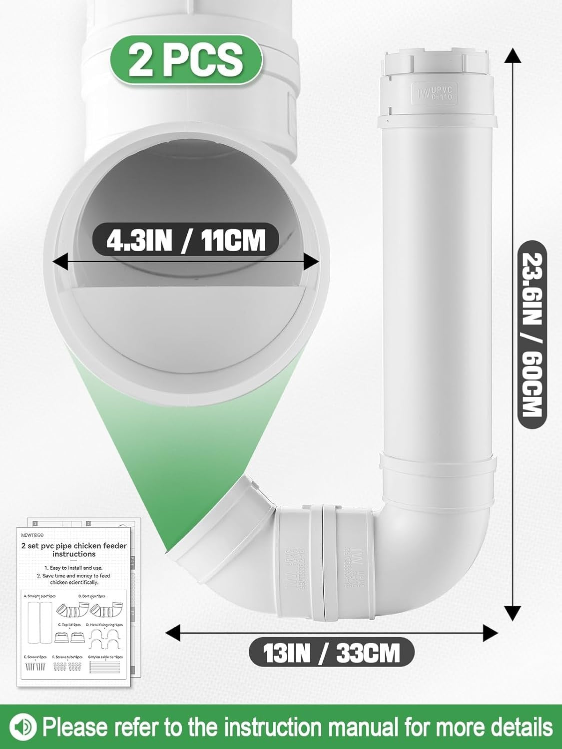 2 Pack Automatic Chicken Feeder 13lb No Waste PVC