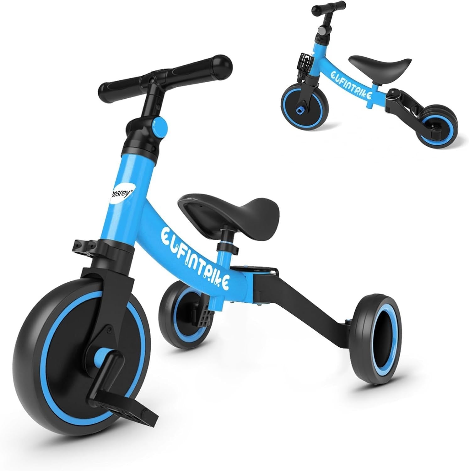 5 In 1 Toddler Tricycle Balance Bike Kids Ride On Removable Pedals Blue