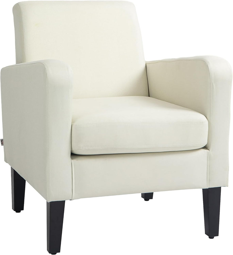 Modern Linen Accent Armchair Spring Seat Wood Legs Cream