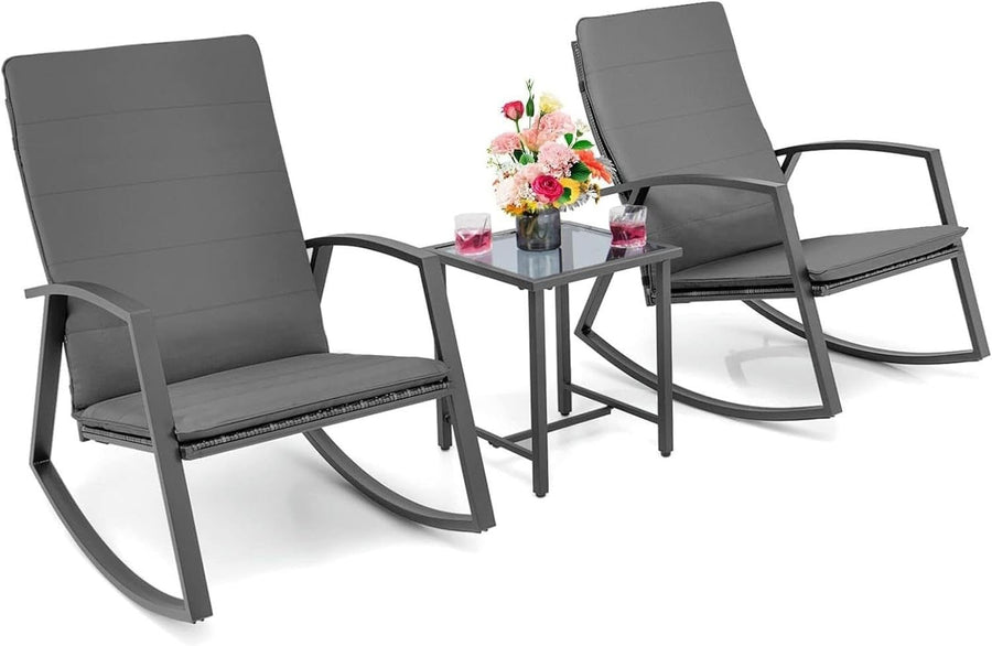 Patio Rocking Chair Bistro Set Cushioned Swing Seats Glass Side Table