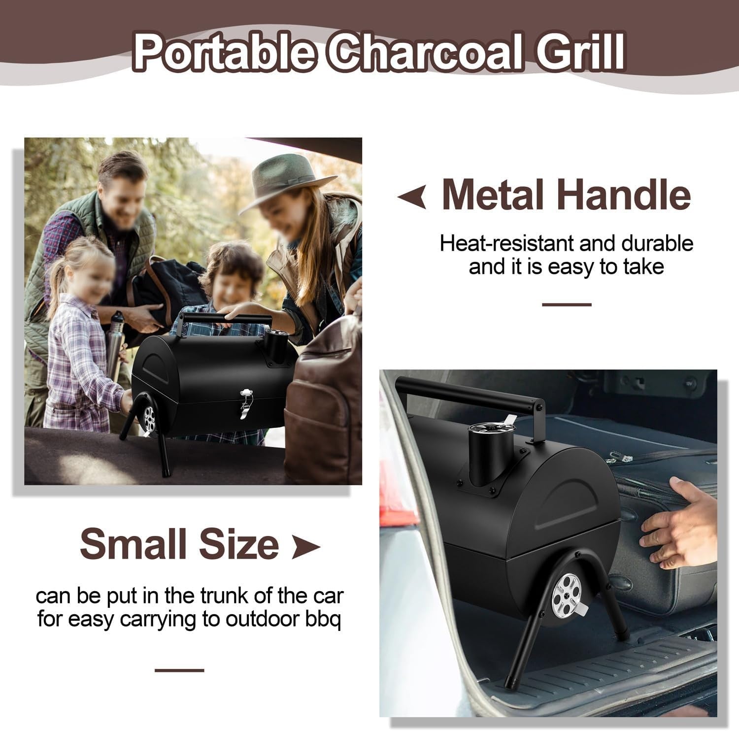 Portable Folding Charcoal BBQ Grill with Roasting Plate & Dual Grill Racks