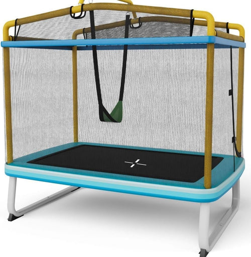 6FT Kids 3-in-1 Trampoline with Safety Net Swing Bar Indoor Outdoor