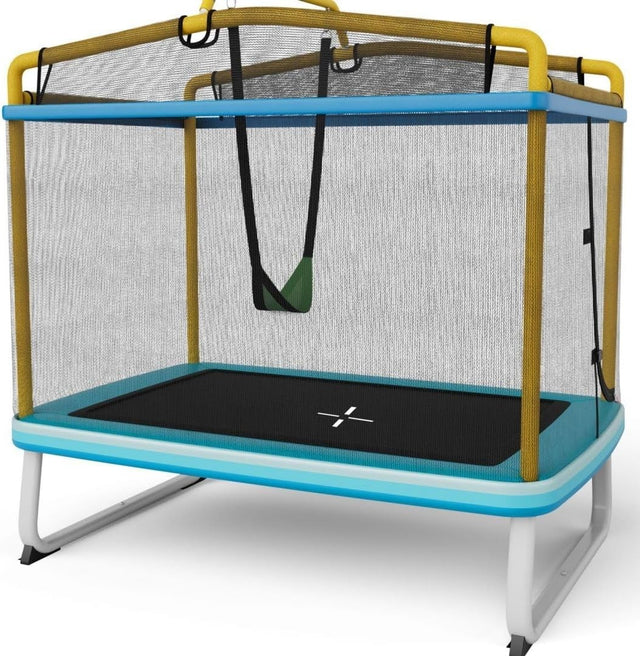 6FT Kids 3-in-1 Trampoline with Safety Net Swing Bar Indoor Outdoor