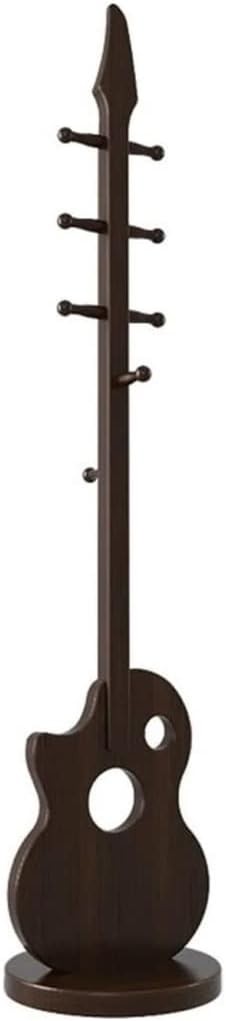 Brown Guitar Shape Wooden Coat Rack 8 Hooks Artistic Freestanding Hall Stand