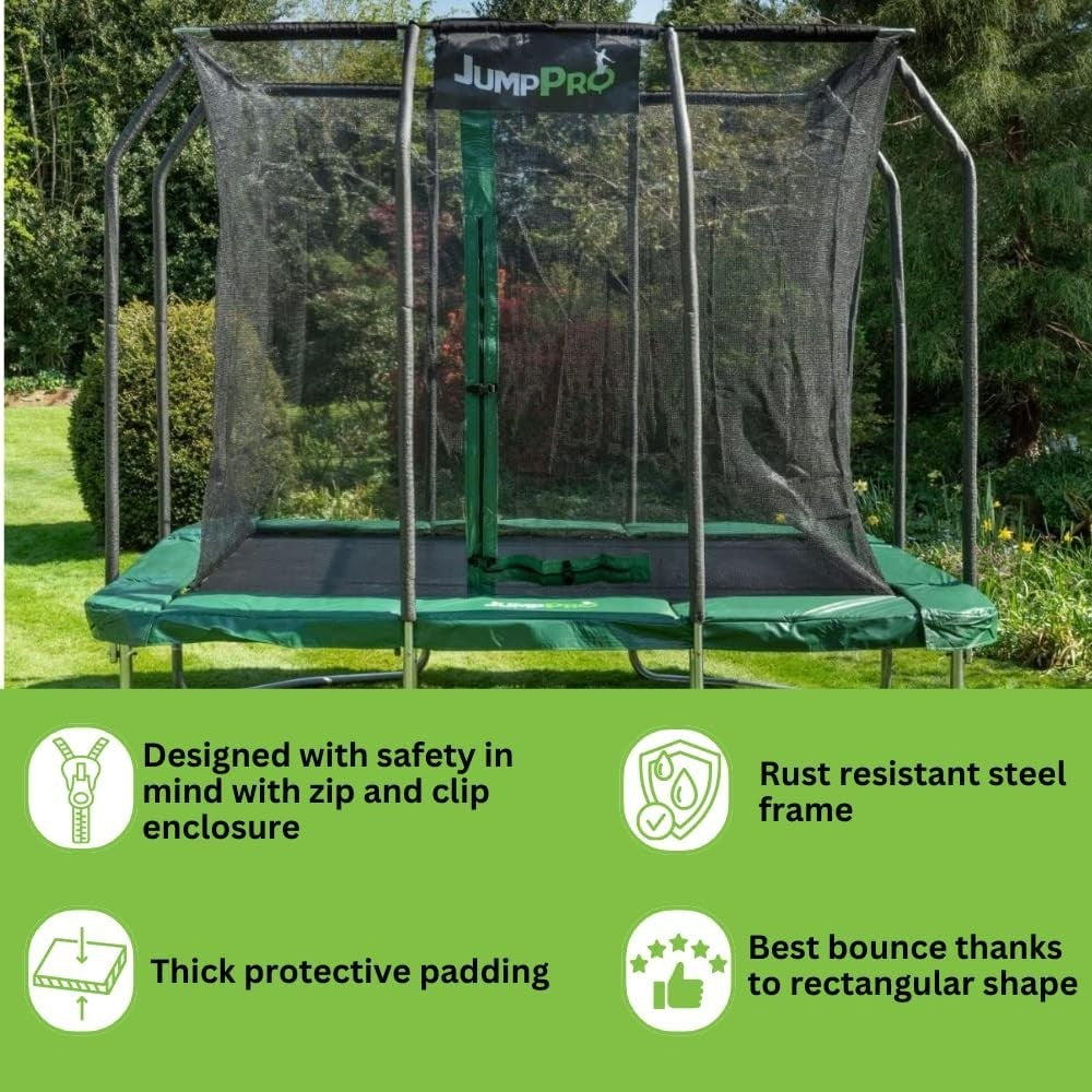 Rectangular Garden Trampoline with Inner Safety Enclosure Net & Zip