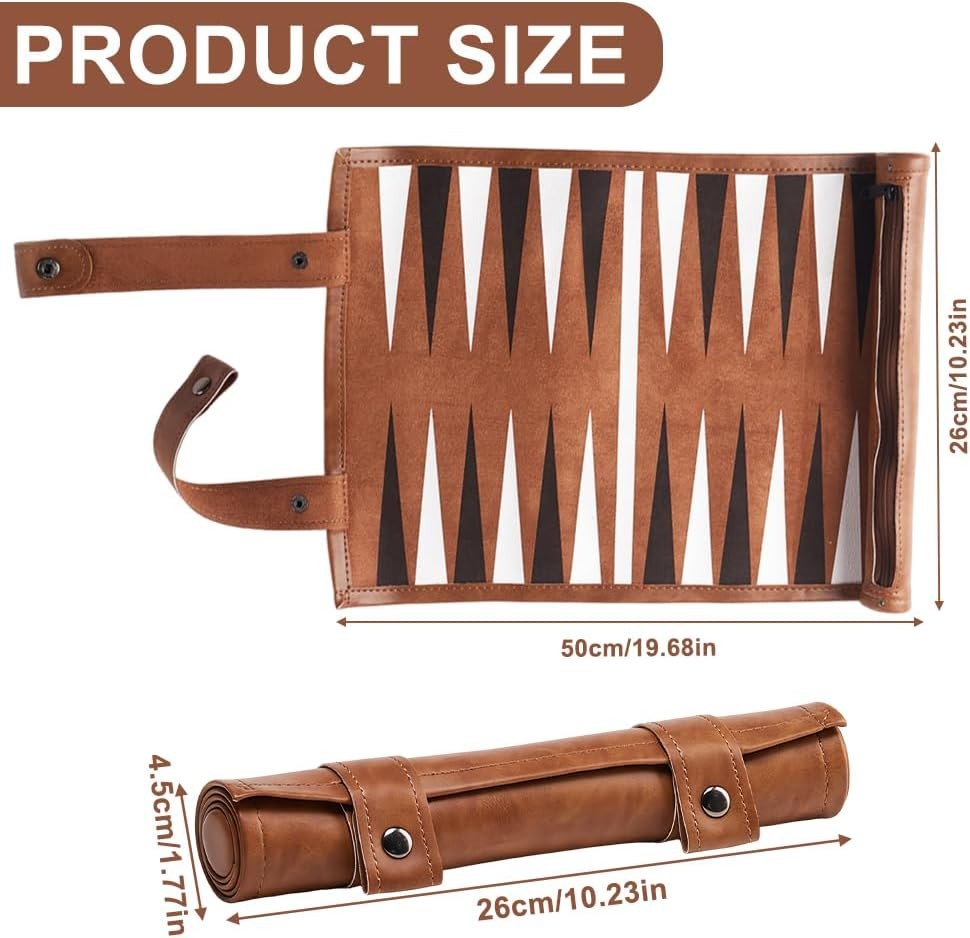 Luxury Leather Backgammon Set Roll Up Travel Board Game Portable
