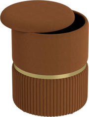 Light Brown Velvet Storage Stool Round Ottoman Padded Seat Vanity Footrest
